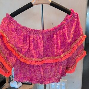 Ramy Brook Vibrant Pink and Orange Ruffle Blouse